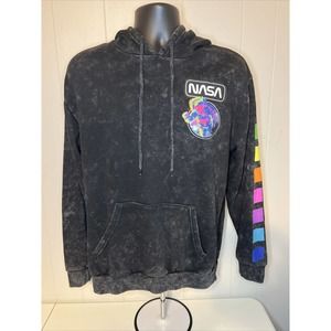 NASA Hyper Space Unisex Hoodie Blk Tie-dye Pullover Pocket Drawstring MED